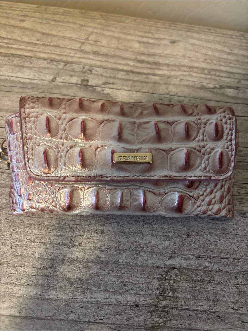 Brahmin Iridescent Pink Croc-Embossed Wallet